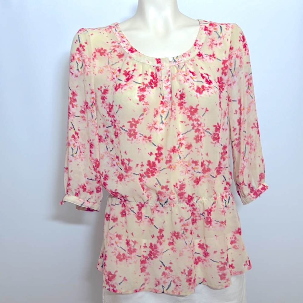 Banana Republic heritage cherry blossom pink and cream blouse